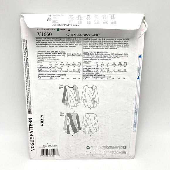 Vogue Sewing Pattern V1660 Y Misses Top Twist Fit Flare XS S M 4 6 8 10 12 14 - Picture 4 of 7